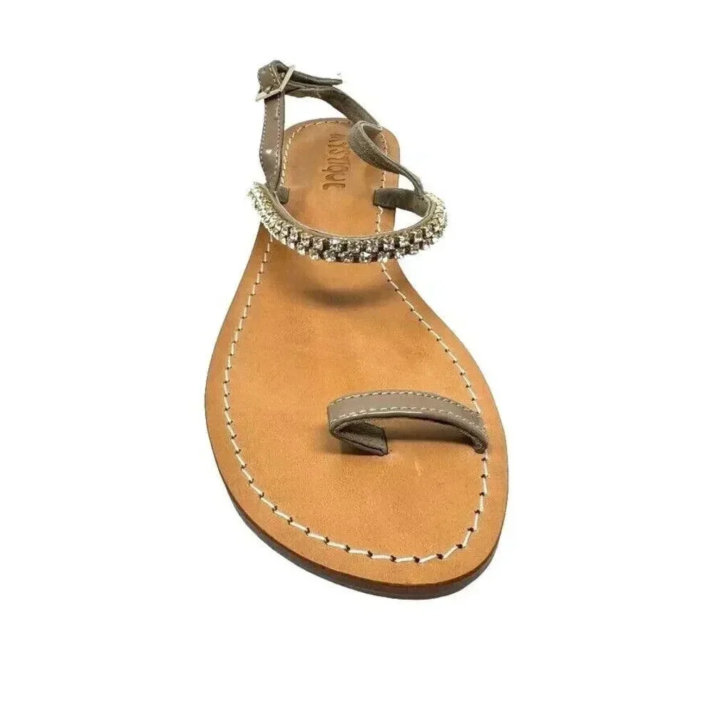 Mystique Rhinestone Toe Loop Sandals Size 10 mocha and gold toe ring thongs New